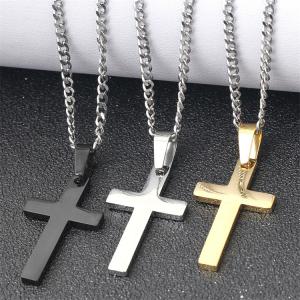 New Fashionable Simple Smooth Three Color Cross with Laser Logo Titanium Steel Necklace