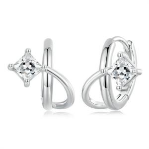 Fashionable and high-end square zirconium double-layer ear buckle for female actors, elegant and luxurious style s925 pure silver earrings and earrings