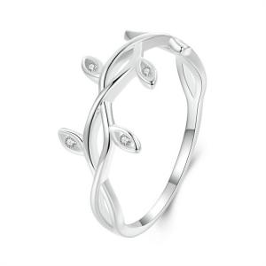 New minimalist line feeling leaf ring, small fresh leaf s925 pure silver zircon ring