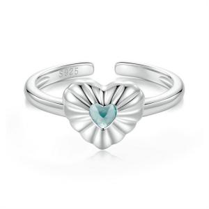 Original 3D heart opening ring with personalized metallic heart shape s925 pure silver ring