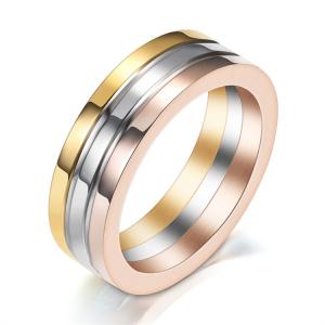 European and American hot selling three color mixed up 6MM laser logo stainless steel titanium steel ring simple and versatile ring