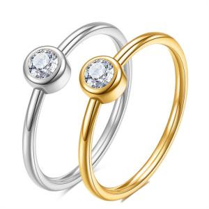 European and American minimalist 2MM titanium steel diamond ring, paired ring, stainless steel couple set zirconia 18K gold ring
