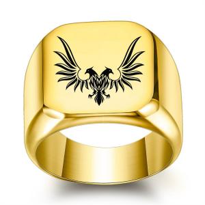 European and American Double Headed Eagle Personalized Titanium Steel Ring for Men, Retro Punk Square 18MM Student Trendy Male Ring