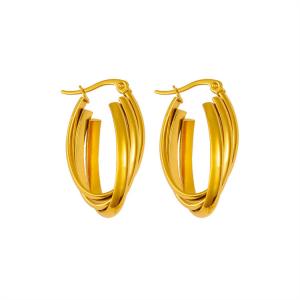 High end internet celebrity trendy and fashionable earrings with simple and personalized titanium steel 18K gold earrings and oval harbor style earrings