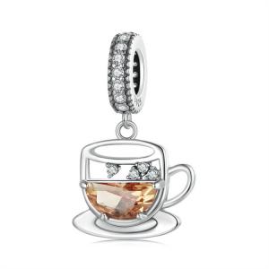 Hollow out fun coffee cup DIY pendant accessory with personalized creativity s925 pure silver bracelet bead