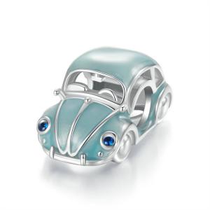 Cute blue car DIY bracelet bead creative design sense s925 pure silver beads