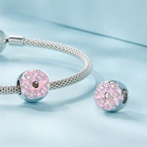Pink donut DIY bracelet bead cute girl heart s925 pure silver beads loose beads