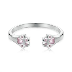Pink Cute Pet Claw Print Open Ring Cute Sweet Wind 925 Pure Silver Ring Jewelry Wholesale