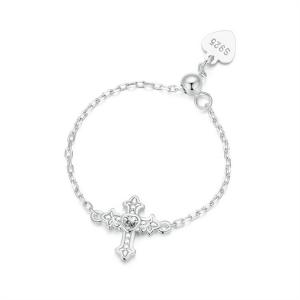 Personalized cross chain adjustable ring European and American trend 925 sterling silver punk style ring