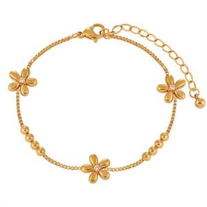 Korean style new style simple temperament Instagram bead three flower bracelet for women's fashion personality gold-plated titanium steel hand jewelry