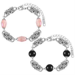 Trendy and fashionable stainless steel patchwork handmade bead black agate powder crystal bracelet, fashionable and personalized titanium steel bracelet