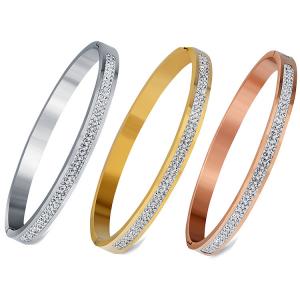 New stainless steel 6MM simple and fashionable two row diamond inlaid titanium steel bracelet wholesale