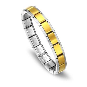 Stainless Steel Bracelet DIY Charm 9MM Link Bracelet-Silver Side Gold Midle