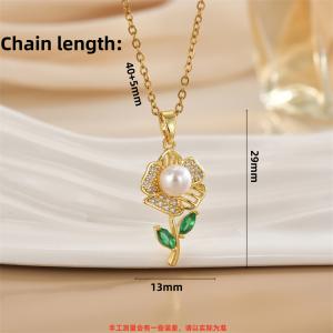 Titanium steel necklace, women's copper plated with real gold and set with zircon sunflower pendant, niche design, temperament, high-end accessories