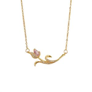 Titanium steel collarbone chain micro inlaid with colorful zircon tulip design, light luxury necklace for women, fashionable, simple and color fast accessories