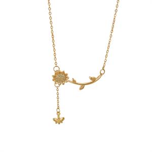 Summer fresh titanium steel necklace, women's sunflower necklace, women's high-end feeling, collarbone chain, fashionable zircon necklace