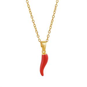 Minimalist style stainless steel necklace with European and American personality, red oil water ripple chain pendant, smooth chili pepper titanium steel lock chain