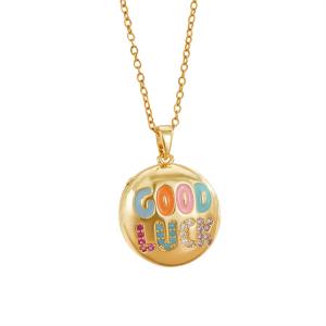 Drip oil smiley face letter lucky pendant necklace, Amazon fashion versatile and colorfast collarbone chain