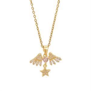 Angel Wings niche necklace, women's high-end feeling, star heart pendant, fashionable stainless steel collarbone chain, temperament