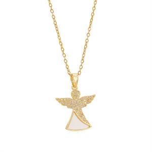 Diamond studded angel necklace for women, versatile, light luxury, niche, high-end, titanium steel, colorfast collarbone chain