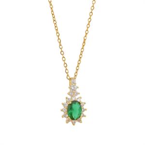 Korean style fashion accessory with diamond encrusted oval green crystal pendant, cross-border Amazon stainless steel zircon sunflower necklace