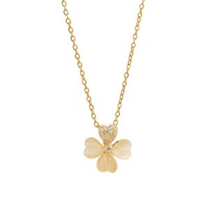 Advanced cat eye stone four leaf flower necklace, light luxury, niche new style, trendy collarbone chain, fashionable and simple necklace decoration
