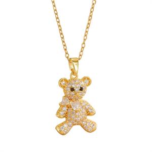 Simple and cute little bear collarbone chain temperament full diamond necklace pendant accessory
