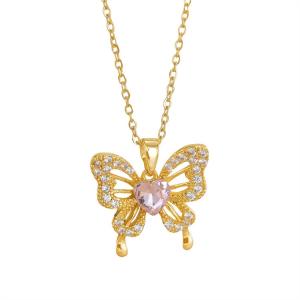 Butterfly Heavy Industry Necklace Women's Copper Micro Inlaid Real Gold Electroplating INS Internet Red High Grade Clavicle Chain Neck Chain