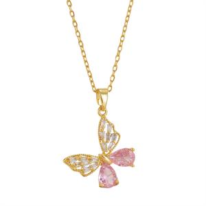 Titanium steel zircon butterfly heavy industry necklace women's copper micro inlaid real gold electroplating Ins wind net red exquisite collarbone chain neck chain