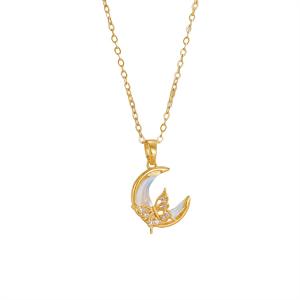 Japanese and Korean fashion new zircon necklace creative moon butterfly zircon necklace women's versatile collarbone chain