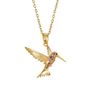 Fashionable gold-plated animal bird necklace women's copper micro inlaid colorful zircon 18K pendant versatile accessory