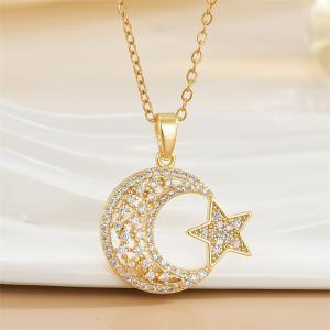 Star Moon Zircon Geometric Niche Light Luxury New Design Pendant Temperament Set Titanium Steel Necklace
