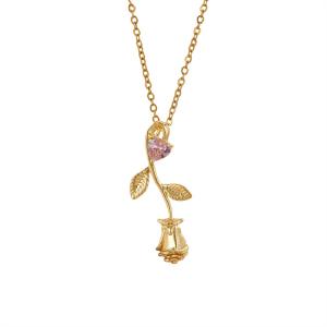 Light luxury necklace, women's zircon rose retro titanium steel necklace, niche design, Japanese and Korean style new collarbone chain accessory