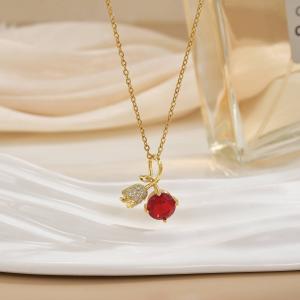 Red cherry pendant necklace popular in Japan and South Korea, women's 2024 summer light luxury collarbone chain accessory