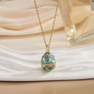 Geometric Drip Oil Easter Egg Set Zircon Necklace Women's Copper Plated 18K Gold Pendant Clavicle Chain
