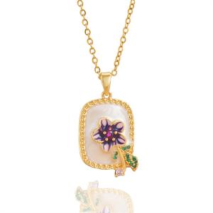 Monet Garden's antique style titanium steel necklace with dripping oil and micro inlaid zircon, retro and high-end oil painting style collarbone chain accessories