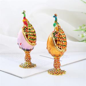 Southeast Asian Style Ornament Creative Peacock Egg Enamel Painted Diamond Inlaid Metal Handicraft Gift
