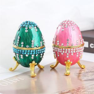 European Easter Egg Ring Box Enamel Painted Diamond Inlaid Metal Crafts Gift Ornament