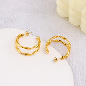18K gold stainless steel earrings and earrings for women, with a niche design and a double-layer C-shaped design. Earrings and earrings