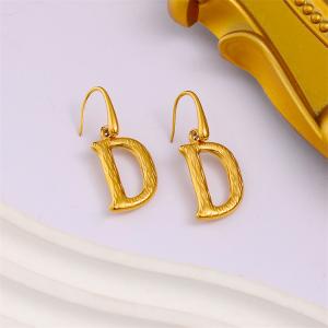 Fashion New Product Stainless Steel English Letter D Pendant Earrings Earrings with European and American Personalized Versatile Earrings 18K Flowing Gold