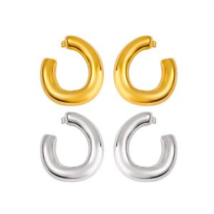 Stainless steel curved C-shaped earrings, European and American fashion, light luxury texture, open ring earrings, versatile earrings, 18K gold