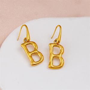 New style with exaggerated personality, fashionable simplicity, letter B pendant earrings, stainless steel 18K gold ear hanging earrings