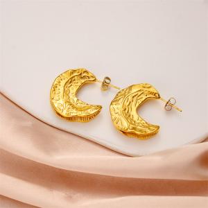 INS style light luxury niche exaggerated V-shaped earrings women's titanium steel 18K gold texture earrings earrings